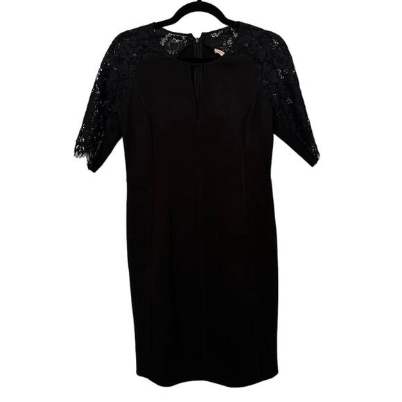 Rebecca Taylor Black Lace Sleeve Keyhole Fitted Sheath Dress Size 6 - Picture 2 of 9